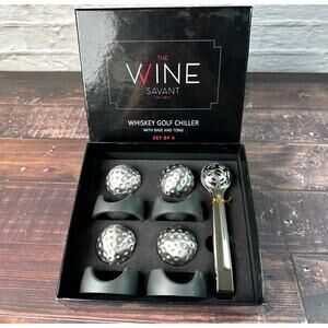 The Wine Savant Stainless Steel Golf Shape Whiskey Chiller Base Tong Ice Cubes